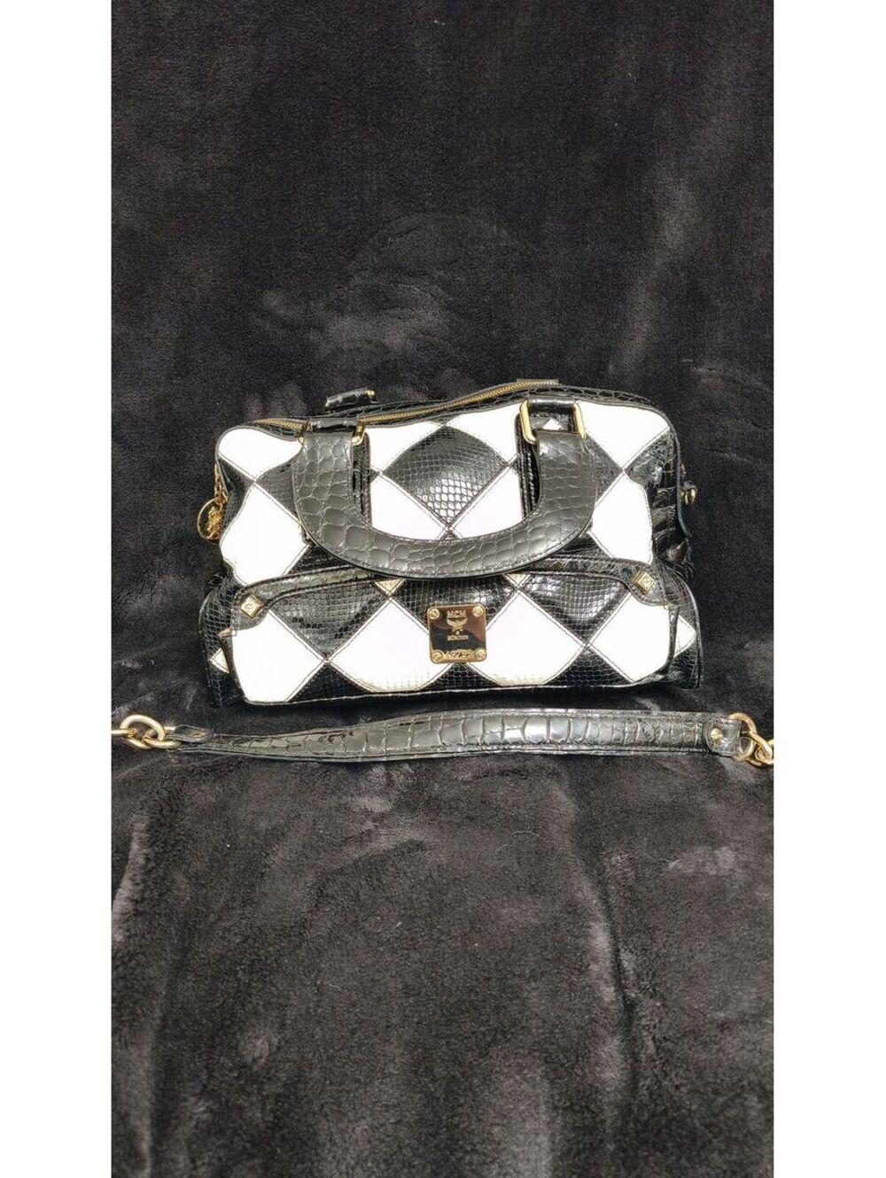 L34. MCM Limited Edition Checkered Patent Leather Bag